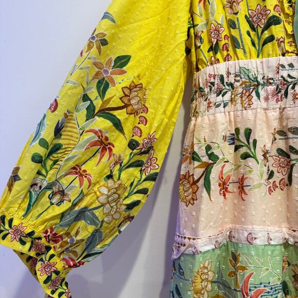 NEW NWT Farm Rio Delicate Flower Stripes Long Sleeve Tiered Maxi Dress Size S - Picture 7 of 12